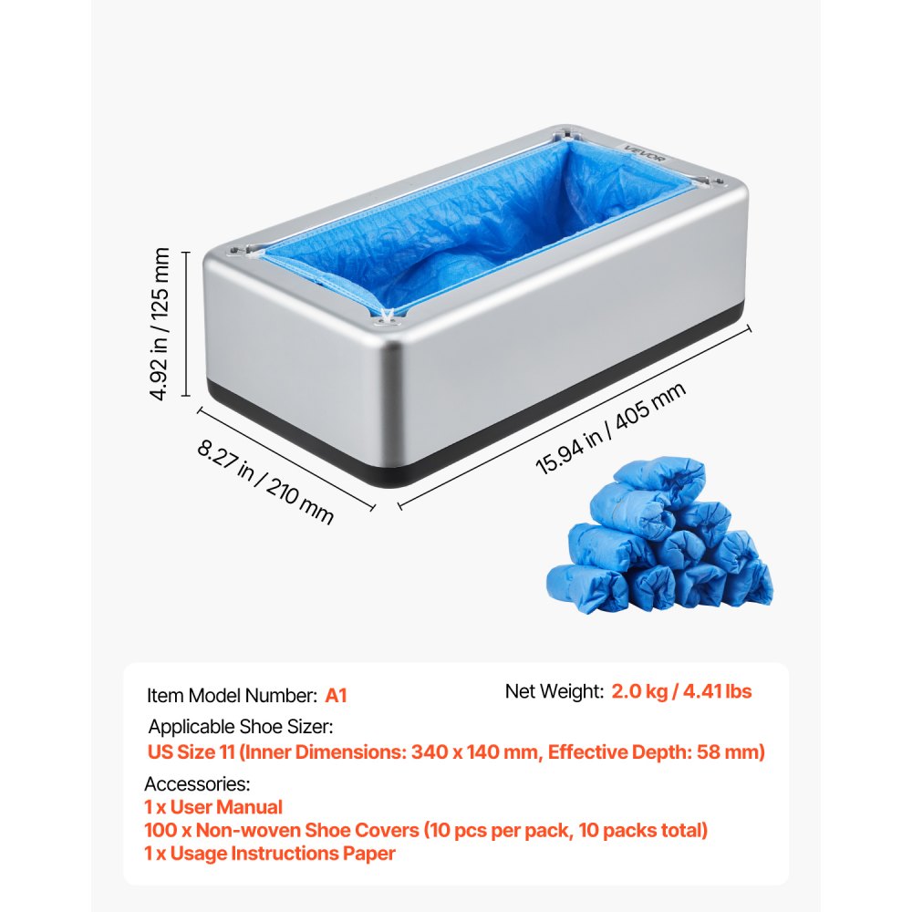 VEVOR Shoe Cover Dispenser Fits Up to US 11 with 100 Disposable Plastic Covers