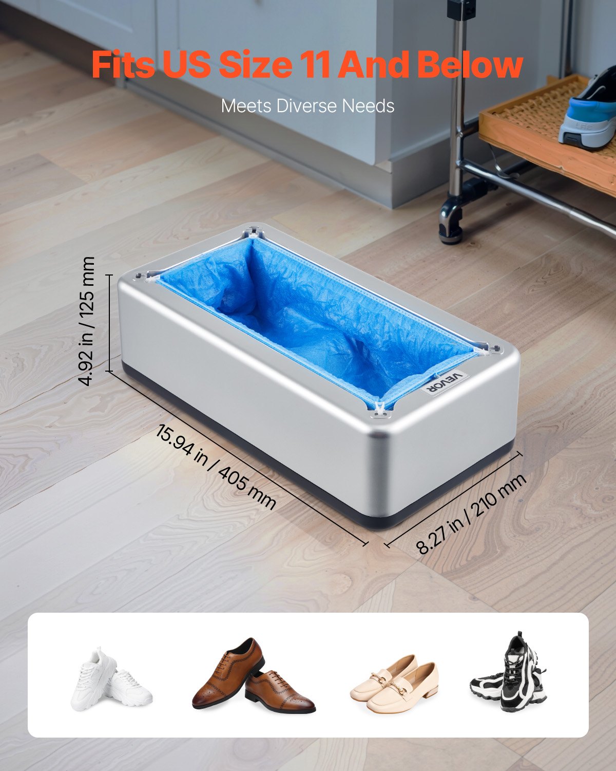 VEVOR Shoe Cover Dispenser Fits Up to US 11 with 100 Disposable Plastic Covers