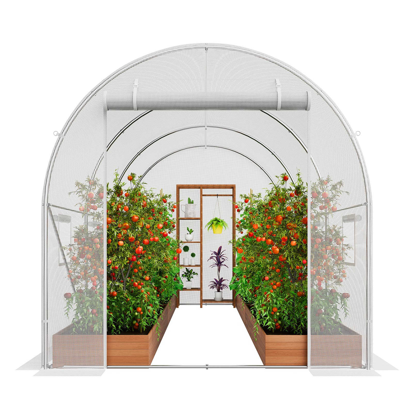 VEVOR Walk-In Tunnelkas, 3,9 x 1,9 x 1,8 m, Polytunnelkas, Plantenkas met gegalvaniseerd stalen frame, witte PE-afdekking, oprolbare ritssluiting en 6 ramen voor buitengebruik