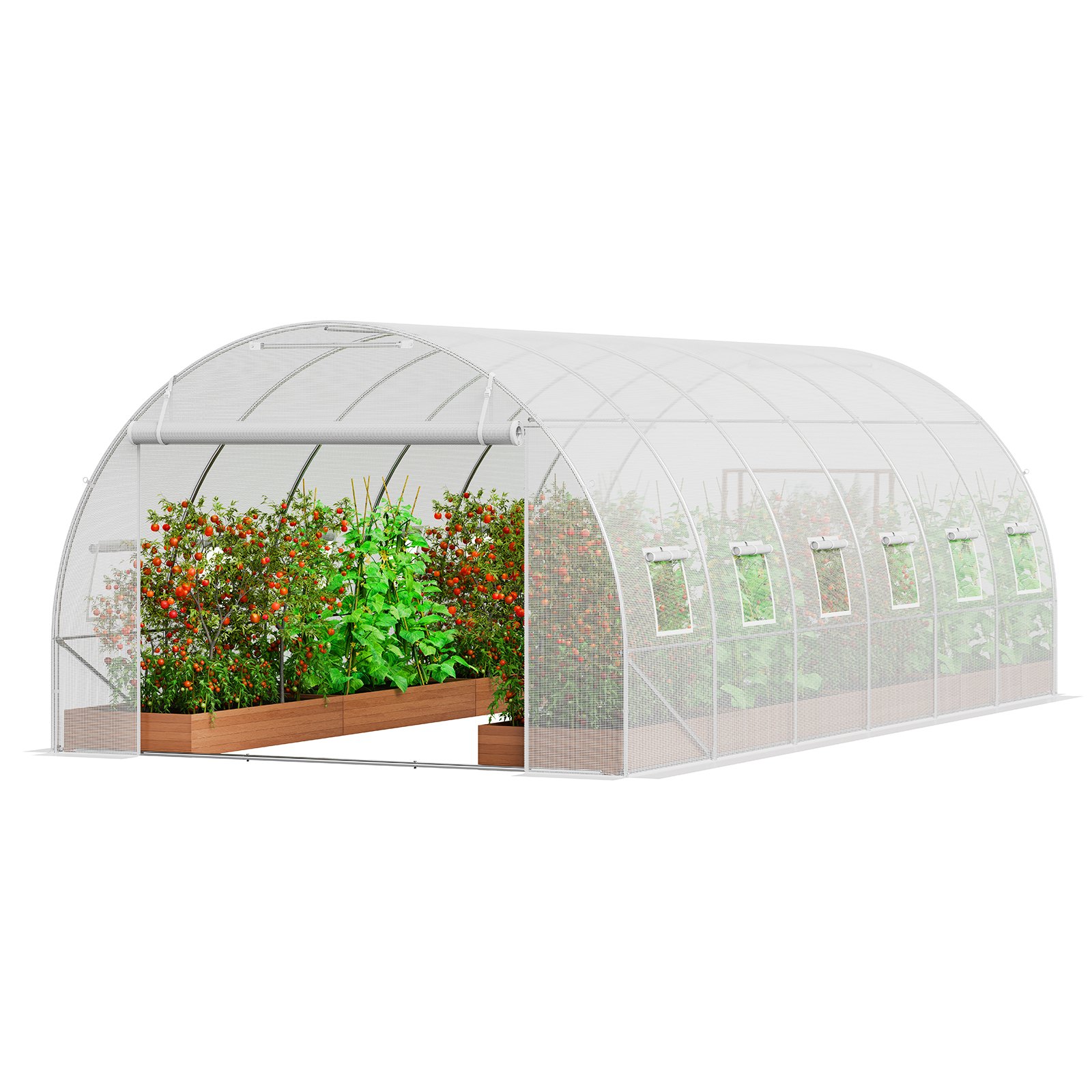 VEVOR Walk-in Tunnel Greenhouse, 19.4x9.7x6.5 ft Hoop House Greenhouse Tunnel, Plant Hot House with Galvanized Steel Frame, White PE Cover, Roll-up Zipper Door and 12 Windows for Outdoor