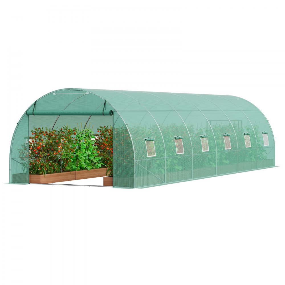 VEVOR Walk-in Tunnel Greenhouse 29.2x9.7x6.5ft Galvanized Frame PE Cover Green