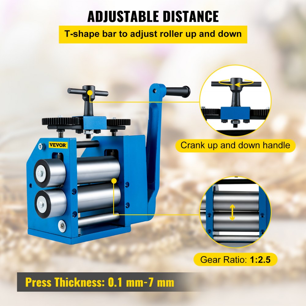 VEVOR Handmatige Walsmachine 26,5x13,5x29 cm Sieraden Walsmachine 17,3 kg Walserij Machine van Gietijzer en 40 Chroomstaal met ABS-handvat en Montagegat voor Juwelierszaken Sieraden Persen Tabletten