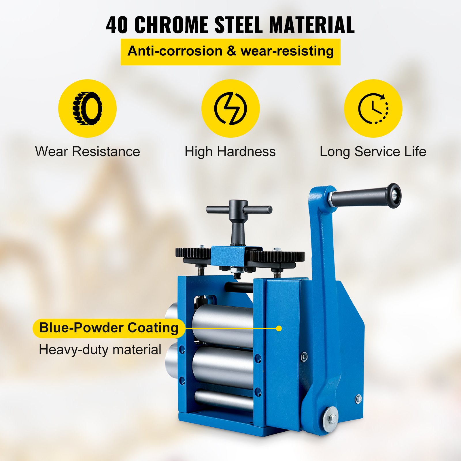 VEVOR Handmatige Walsmachine 26,5x13,5x29 cm Sieraden Walsmachine 17,3 kg Walserij Machine van Gietijzer en 40 Chroomstaal met ABS-handvat en Montagegat voor Juwelierszaken Sieraden Persen Tabletten