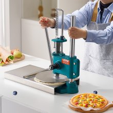 VEVOR handmatige pizzadeegpers 24 cm, 5 mm dikte maakmachine voor het persen van pizza handkeuken, keuken pizzadeegpers, commerciële roestvrijstalen deegroller zilver