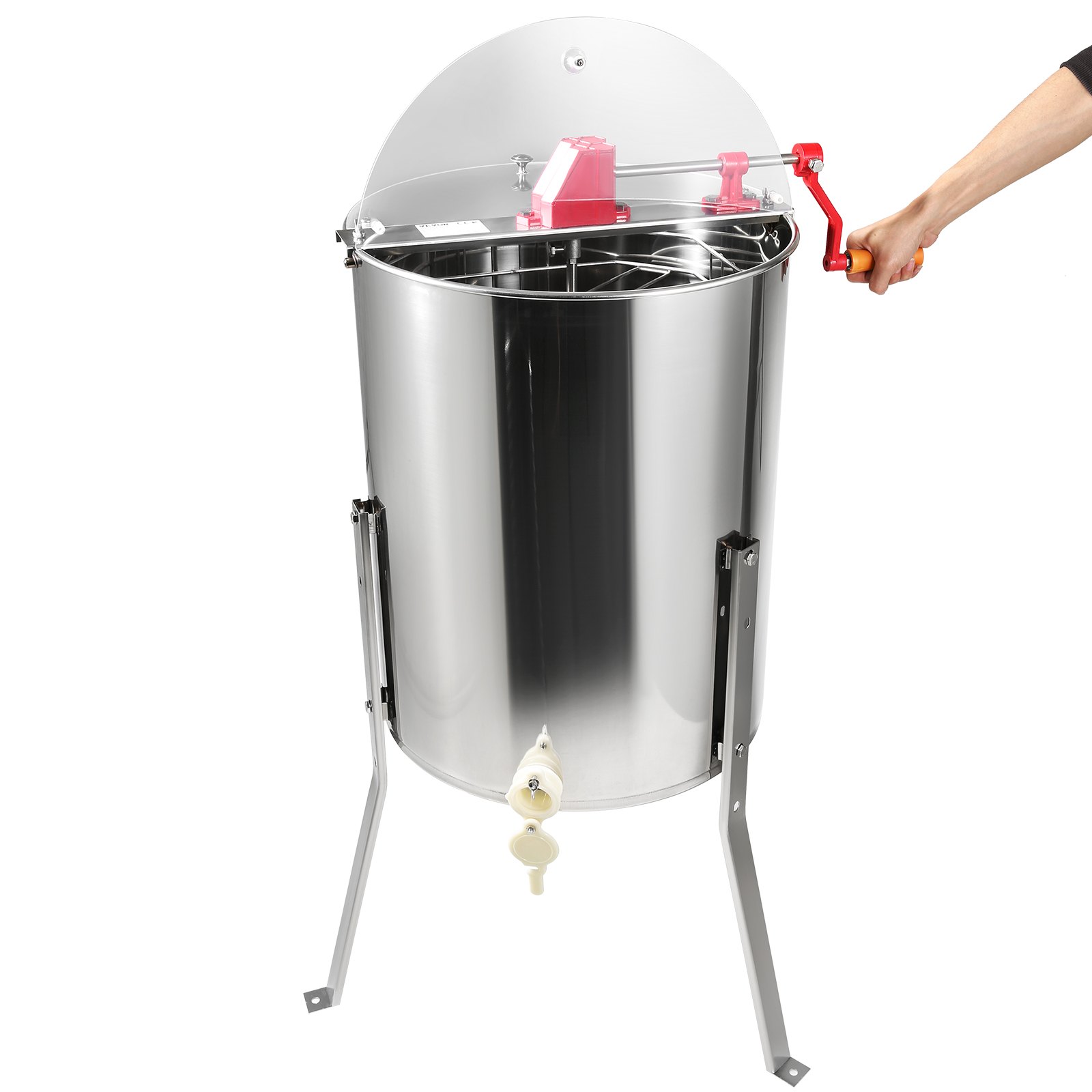 VEVOR Handmatige honingextractor Tangentiële extractor Roestvrijstalen honingextractor met 4/8 frame 45 mm honingklep Diagonale extractor 48x16/23 cm honingraatformaat Transparant deksel Bijenhouderij Accessoires voor imkers