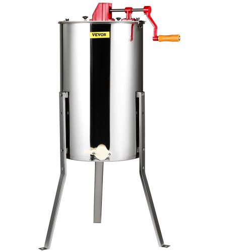 VEVOR Handmatige Honing Extractor Tangentiële Extractor Roestvrij Staal 3 Frames Honing Extractor 45mm Honing Klep Diagonale Extractor 48x16/23cm Honingraat Grootte Transparant Deksel Bijenteelt Imker Accessoires