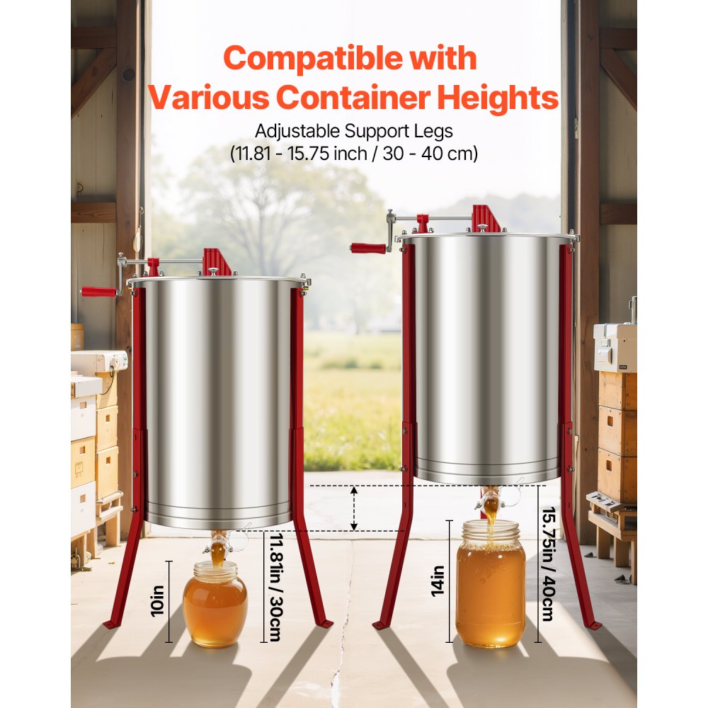 VEVOR Honing Extractor, Handmatige Tangentiële Extractor met 6 Frames en Transparant Deksel, Roestvrijstalen Honing Extractor met Hoogte Verstelbare Standaard, Honingraat Extractie Centrifuge Apparatuur Imker