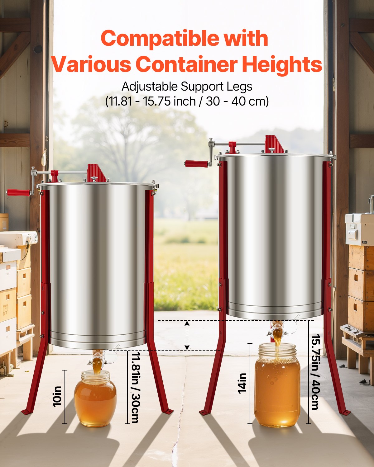 VEVOR Honing Extractor, Handmatige Tangentiële Extractor met 6 Frames en Transparant Deksel, Roestvrijstalen Honing Extractor met Hoogte Verstelbare Standaard, Honingraat Extractie Centrifuge Apparatuur Imker