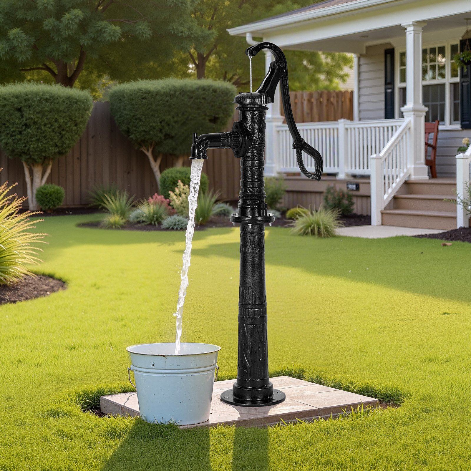 VEVOR Well Hand Pitcher Pump, 20 ft Max Lift, Antique Cast Iron Manual Hand Water Pump with Heightening Base, NPT 1-1/4 in Connection, Easy Installation, for Outdoor Garden, Pond, Yard, Farm, Black