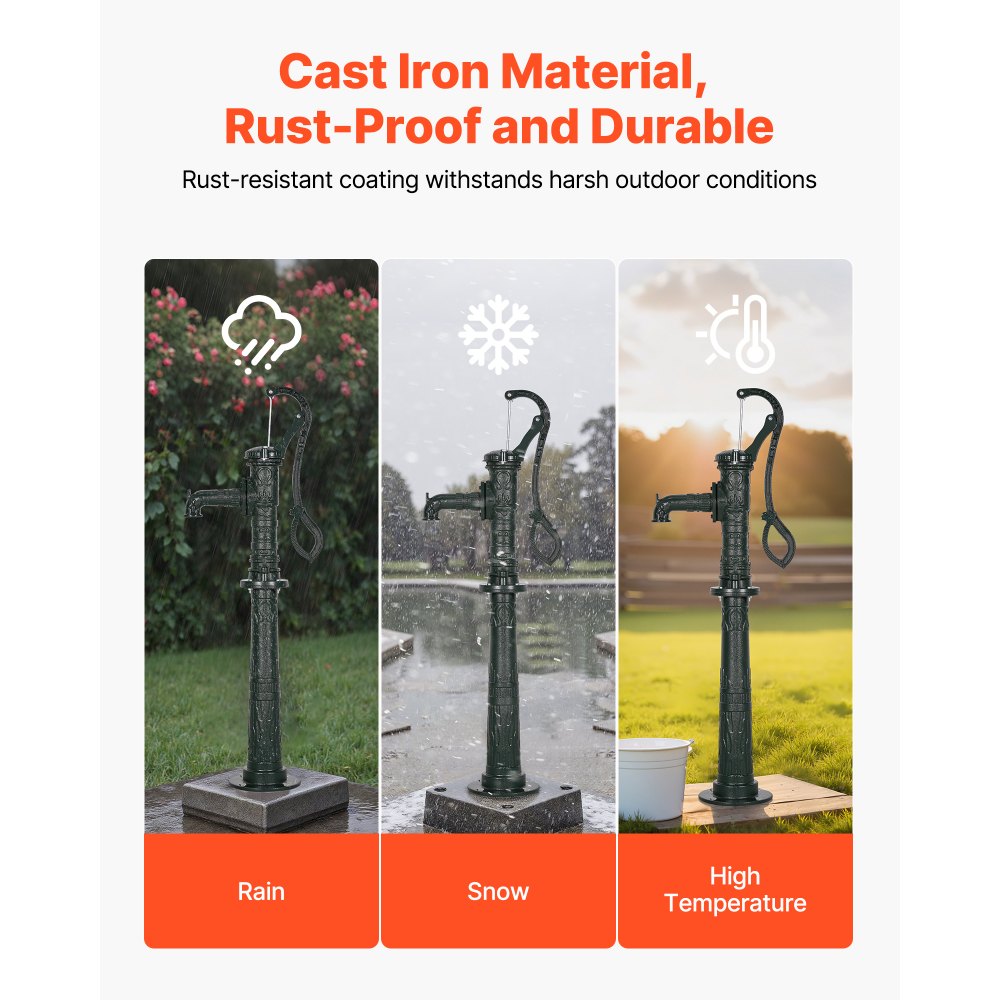 VEVOR antieke vintage handpomp, 6 m opvoerhoogte, nostalgische gietijzeren pomp, bronpomp met verhoogde voet, NPT 1-1/4 inch aansluiting, tuinpomp, voor tuin, vijver, tuin, boerderij, groen