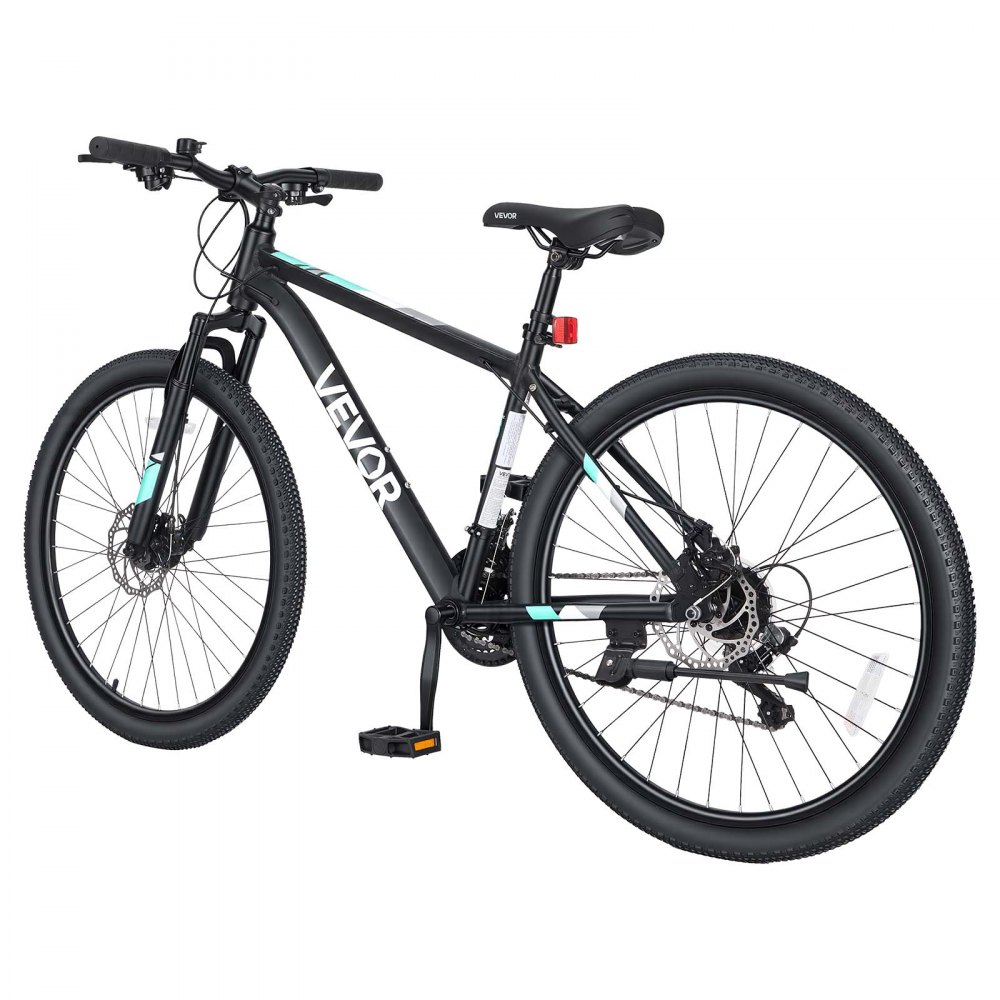 VEVOR Mountainbike voor dames en heren, 26 inch, 21 versnellingen, zwart, outdoor, ideaal voor volwassenen, frame van aluminiumlegering, met verende voorvork, draagvermogen van 120 kg, bel, reflectoren en lichtbevestiging.