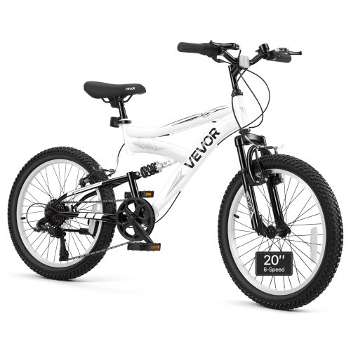 VEVOR Mountainbike 20 inch, 6 versnellingen, carbon frame, volledige vering, ideaal voor recreatief gebruik in parken en op fietspaden, met verstelbaar zadel, bel, reflectoren, bevestigingspunt voor verlichting en remmen.