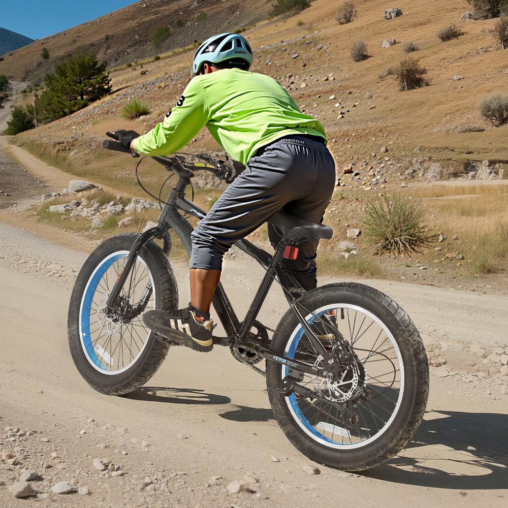 VEVOR Mountain Bike, 20 inch MTB Bicycle with 7 Speeds SHIMANO Twist Shifting, Comfort Saddle, Dual Disc Brakes, High Carbon Steel Frame, Fat Tire Sport Cycling Bicycle for Trail Snow