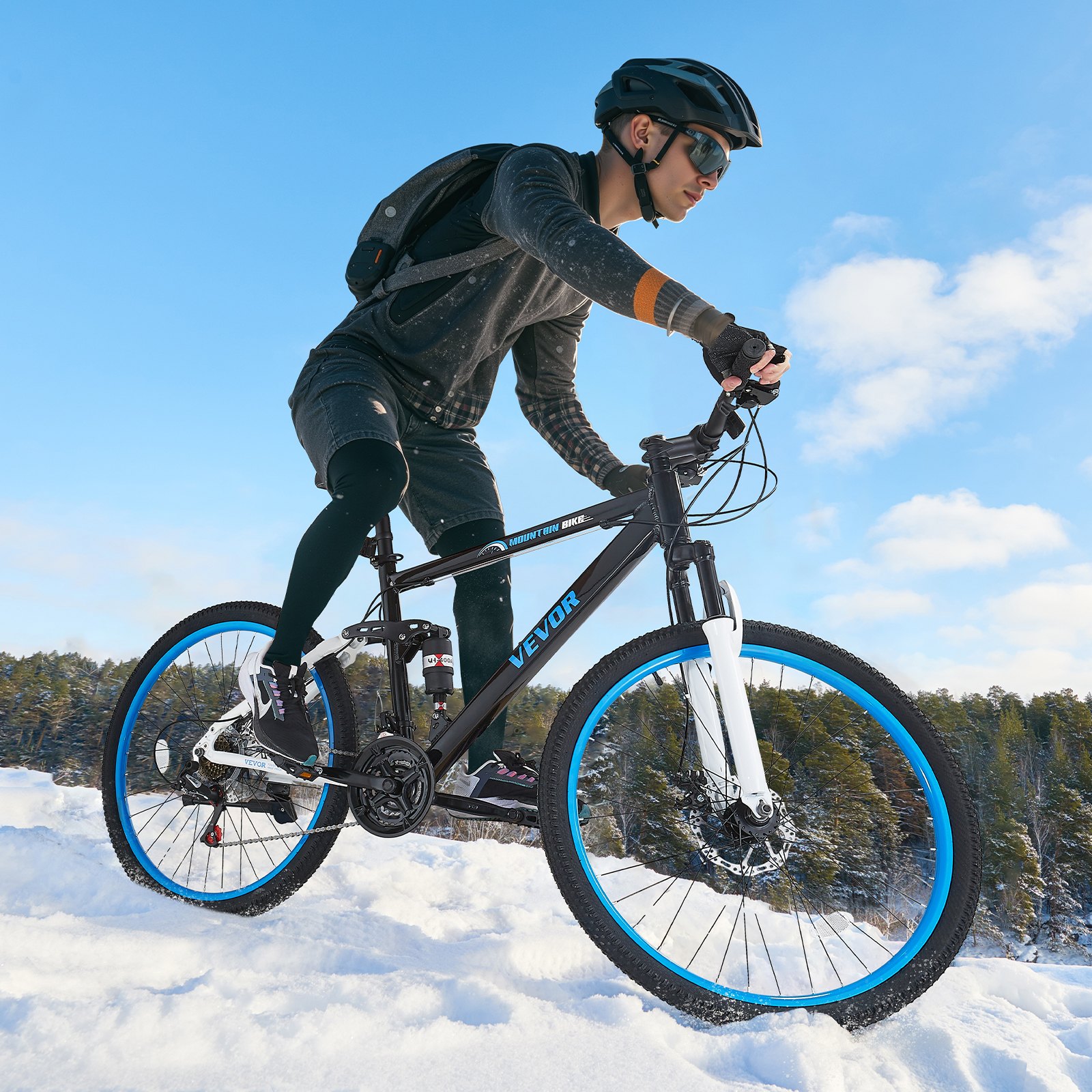 VEVOR Mountainbike MTB-fiets (26") met 21 versnellingen, comfortabel zadel, volledige dubbele vering, aluminium frame, sportfiets voor mannen en vrouwen, trailsneeuw