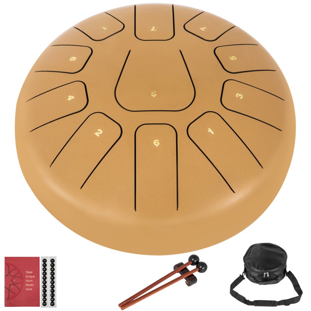 BuoQua Steel Tongue Drum 11 Notes 10 Inches Handpan Steel Drum Golden Handpan Drum Hand Drums Percussion Instrument with Bag