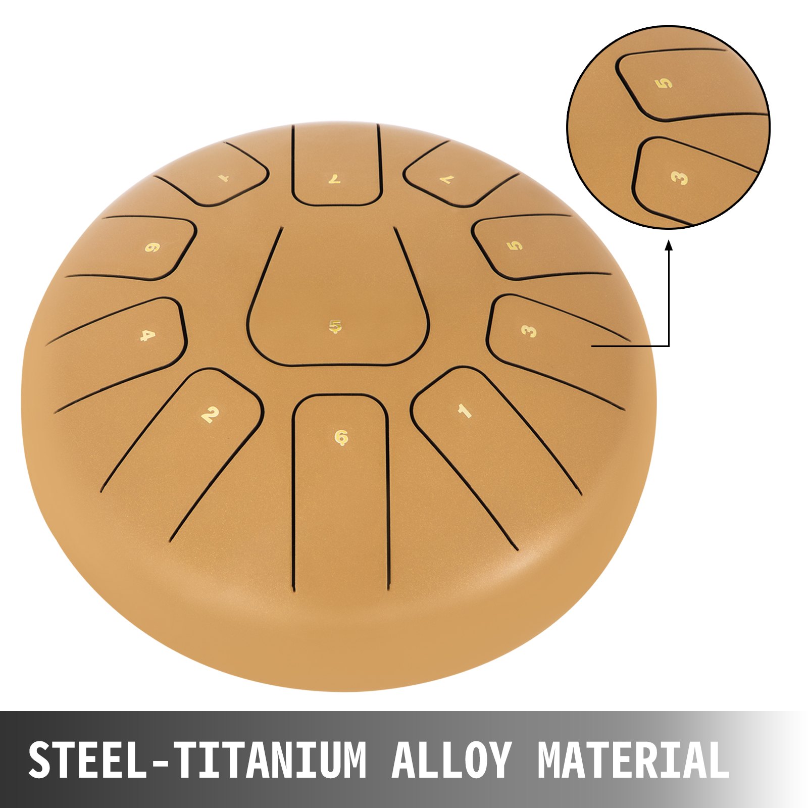 BuoQua Steel Tongue Drum 11 Notes 10 Inches Handpan Steel Drum Golden Handpan Drum Hand Drums Percussion Instrument with Bag