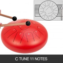 Stalen tongtrommel 11 noten 10 inch percussie rood met transporttas muziekboek hamer