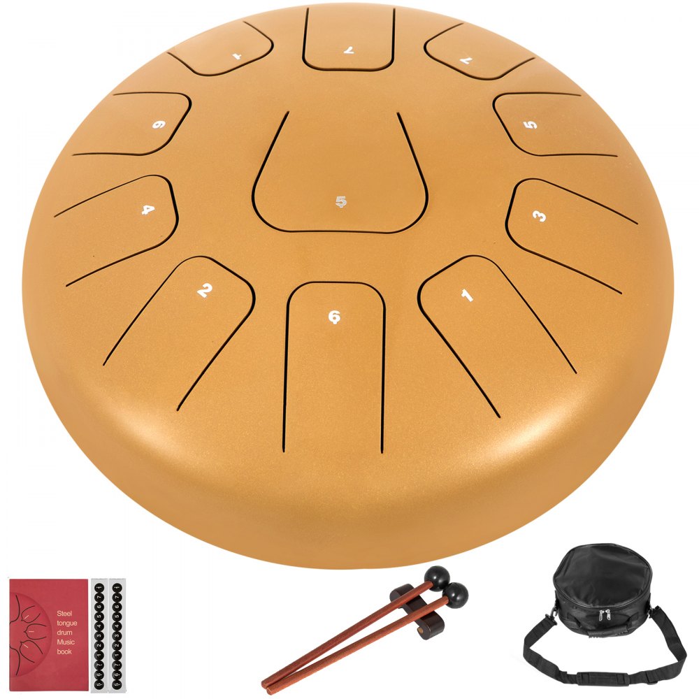 BuoQua Steel Tongue Drum 11 Notes 12 Inches Handpan Steel Drum Golden Handpan Drum Hand Drums Percussion Instrument with Bag