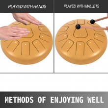 BuoQua Steel Tongue Drum 11 Notes 12 Inches Handpan Steel Drum Golden Handpan Drum Hand Drums Percussion Instrument with Bag