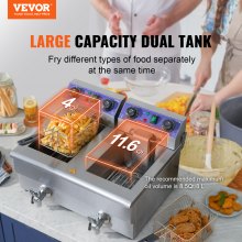 VEVOR Commercial Electric Deep Fryer, 24L 5000W with Dual Removable Basket, Stainless Steel Electric Countertop Fryer with Time Control and Oil Filtration, Deep Fryer for Commercial Restaurant Use, Si