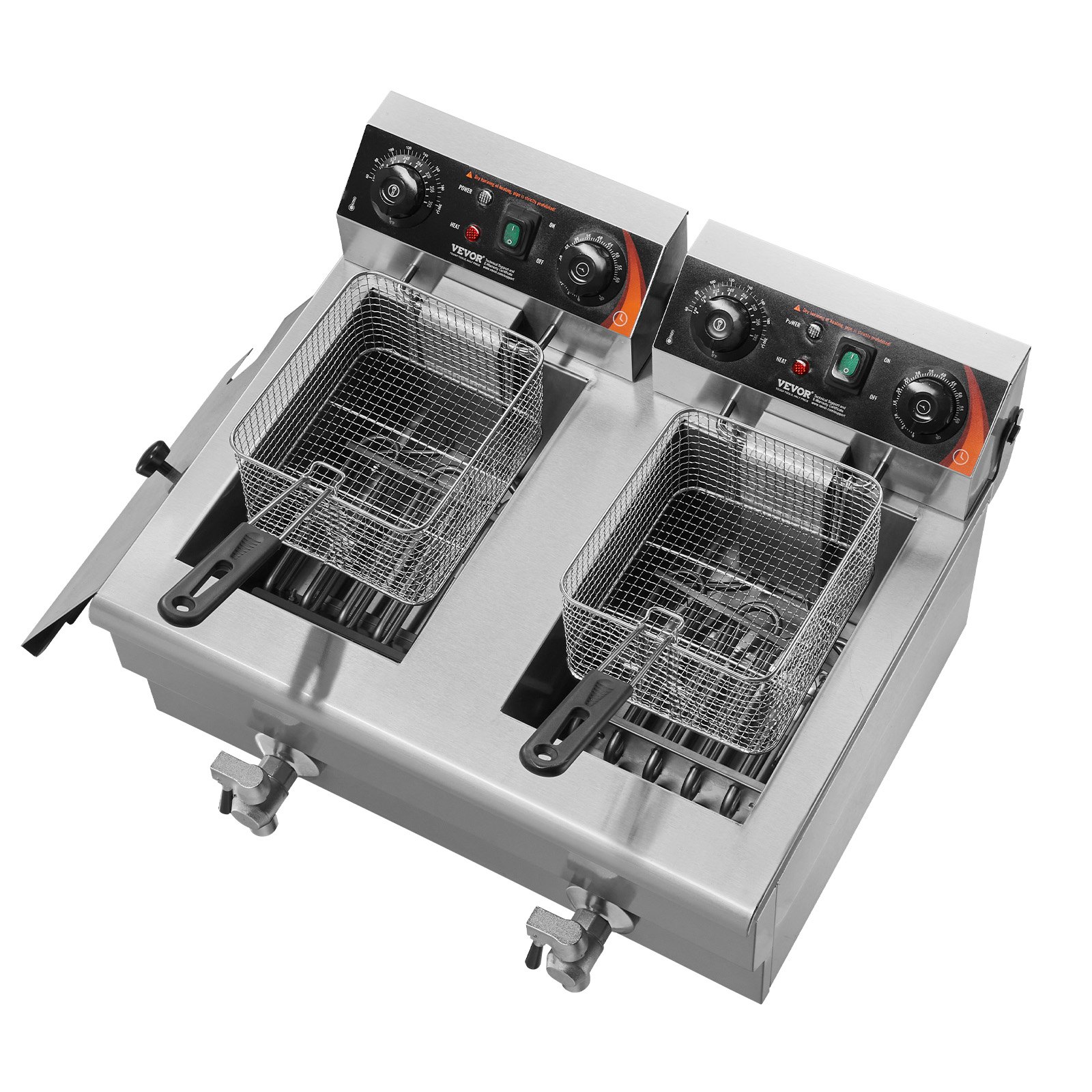 VEVOR Commerciële Frituurpan, Elektrische 3 kW Tafelmodel Frituurpan met Dubbele Tank en Mand, 2 x 11 L RVS Dubbele Olie Frituurpan, Tijd- en Temperatuurregeling, voor Keukenrestaurants