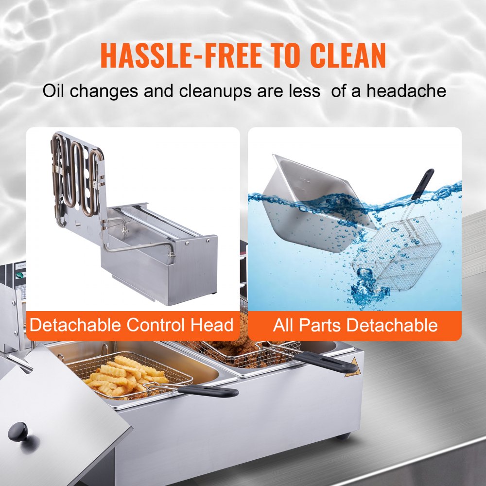 VEVOR Commercial Electric Deep Fryer, 24L Large Capacity Electric Countertop Fryer with Dual Removable Basket,  5000W Stainless Steel Dual Deep Fryer for Kitchen, Restaurant and Commercial Use, Silver