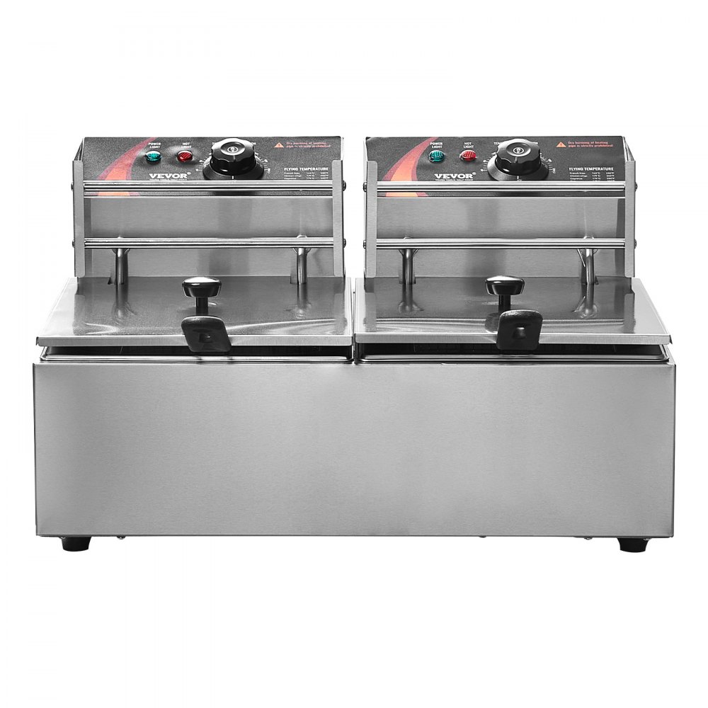 VEVOR Commerciële Elektrische Friteuse, 12L Grote Elektrische Friteuse voor Op het Aanrecht met Uitneembare Dubbele Mand, 5000W Roestvrijstalen Dubbele Friteuse voor Keuken, Restaurant