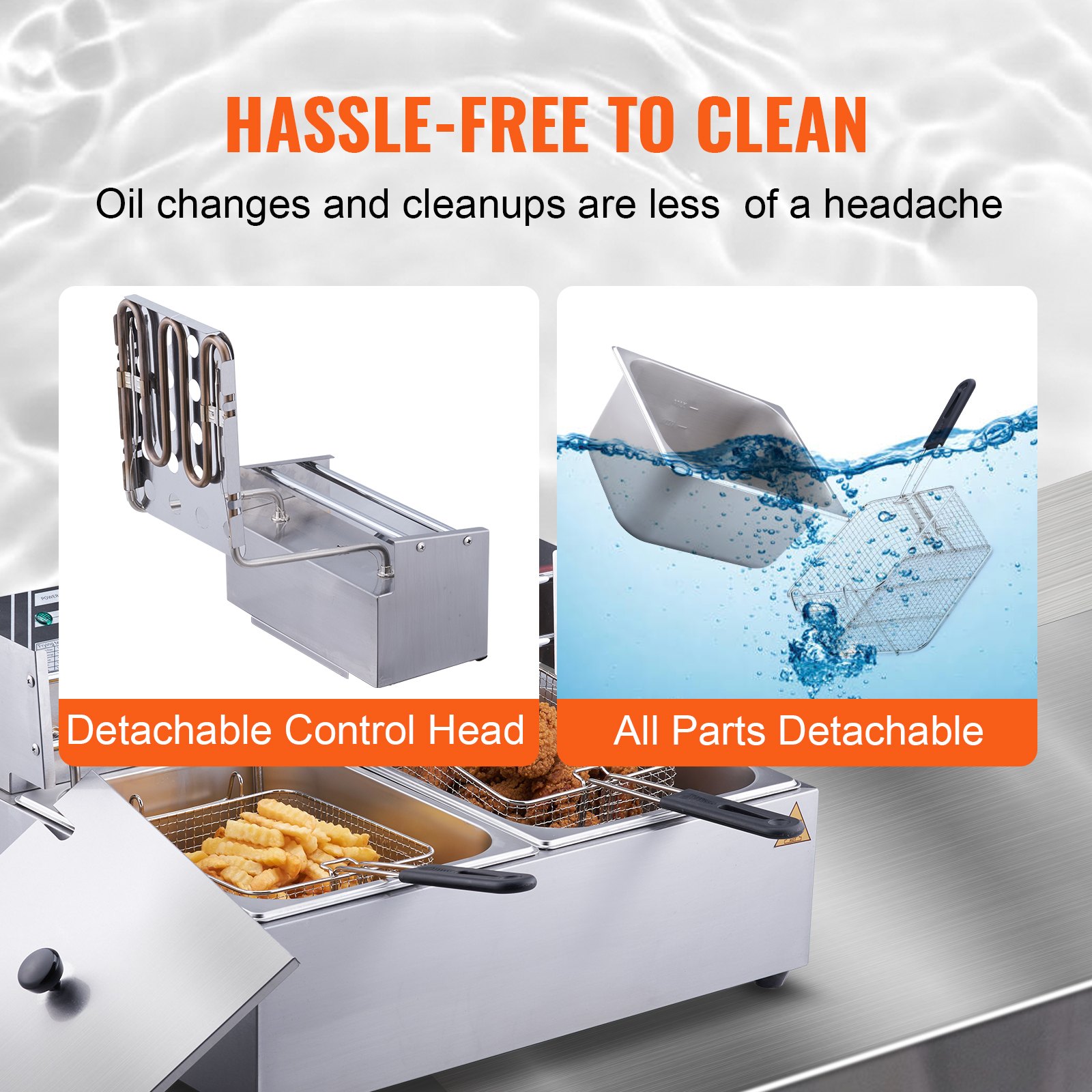 VEVOR Commercial Electric Deep Fryer, 24L Large Capacity Electric Countertop Fryer with Dual Removable Basket,  5000W Stainless Steel Dual Deep Fryer for Kitchen, Restaurant and Commercial Use, Silver