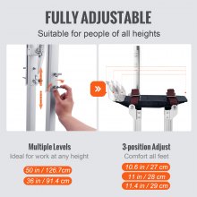 VEVOR Drywall Stilts, 36''-50'' Adjustable Aluminum Tool Stilts with Protective Knee Pads, Durable and Non-slip Work Stilts for Sheetrock Painting, Walking, Taping, Silver