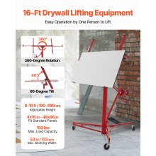 VEVOR Paneellifter, 16ft (ca. 5 m) paneellift, 68kg laadvermogen, paneelhefgereedschap, staalmateriaal met telescopische arm en 3 vergrendelwielen, 122x488cm gipsplaatformaat