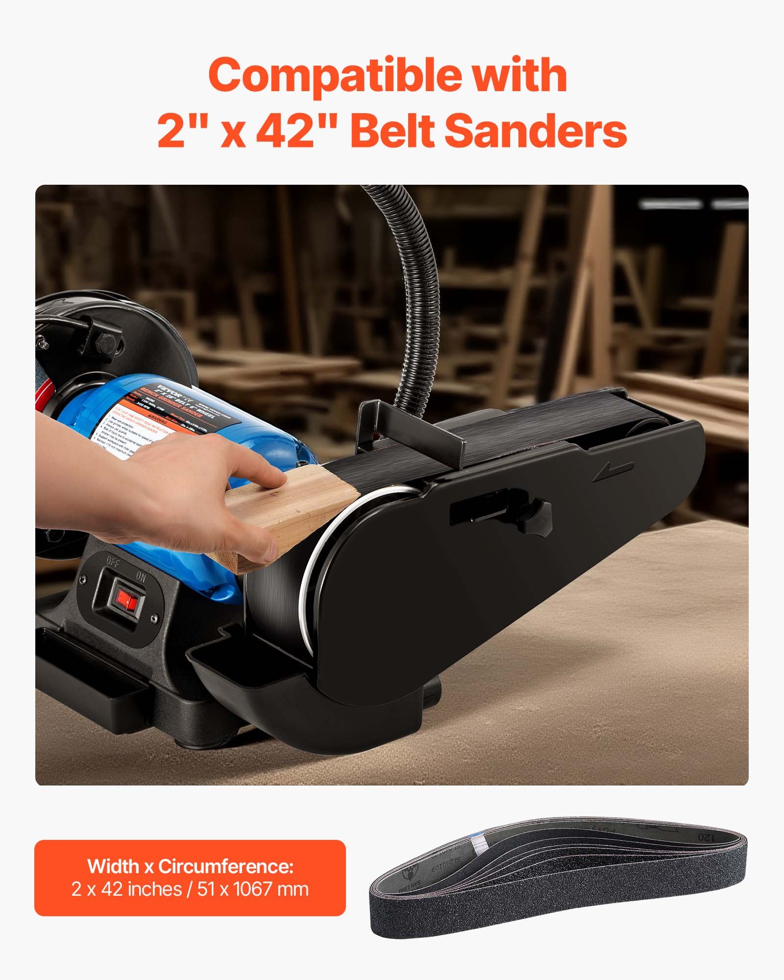 VEVOR Sanding Belts, 2 x 42-inch Belt Sander Sanding Belts, 6 PCS (Each of 36 40 60 80 100 120 Assorted Grits) Silicon Carbide for Knife Sharpening, Metalworking, Composites, Plastic Finishing