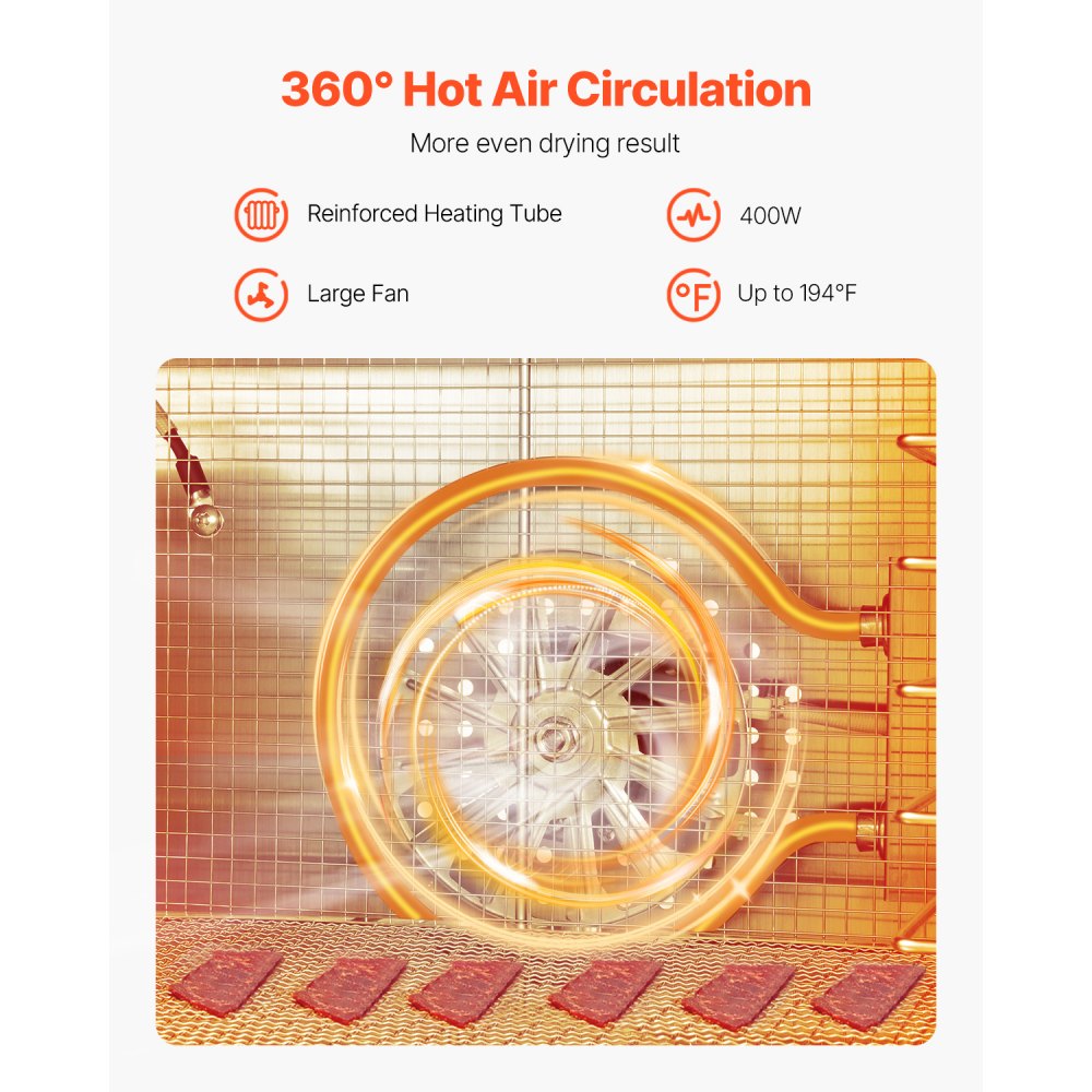 VEVOR Food Dehydrator Machine, 6 Stainless Steel Trays, 400W Electric Food Dryer with Adjustable Temperature & 24-Hour Timer, Freeze Dryer for Jerky, Meat, Fruit, Vegetables, Herbs, Dog Treats