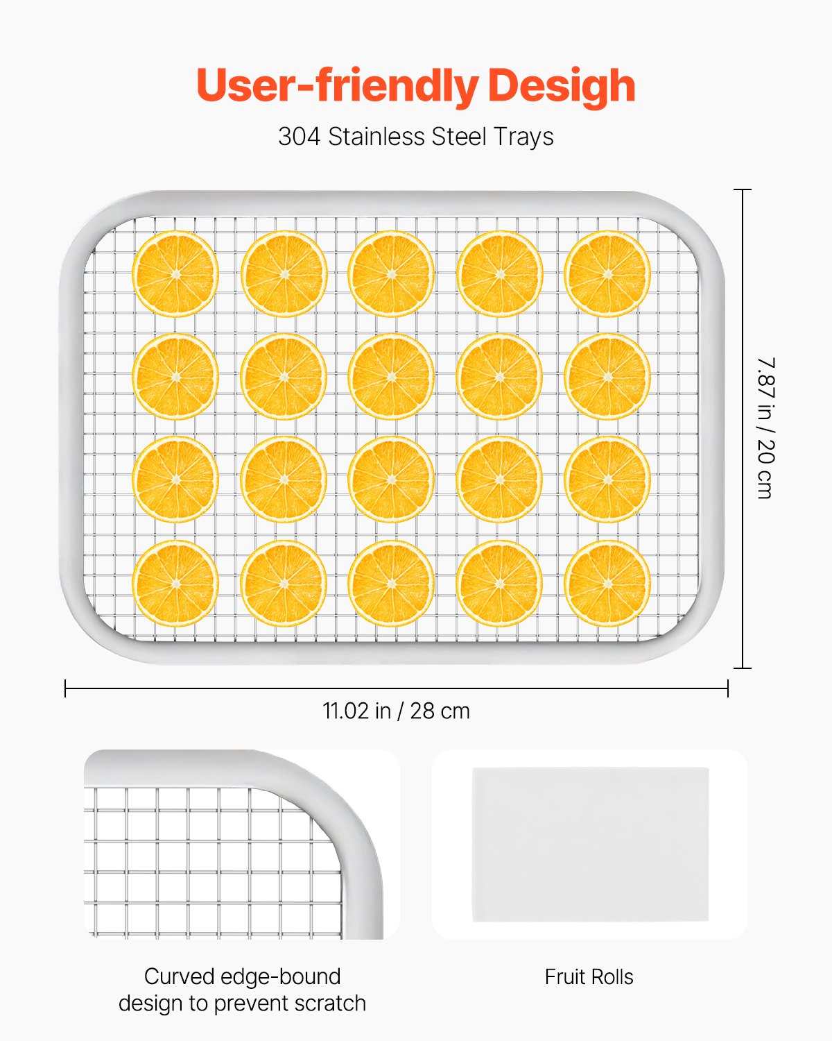VEVOR Voedseldroger, 8 roestvrijstalen trays, 400W elektrische voedseldroger met instelbare temperatuur, verwarmde voedseldroger voor gedroogd vlees, fruit, groenten, kruiden en hondensnoepjes