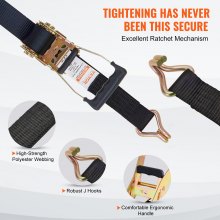 VEVOR Set van 4 spanbanden 0,05 x 2,4 m Spanband 5048 kg Ratelspanband Polyesterband en koolstofstalen haakbevestigingsband Ratelspanband Ideaal voor motorfietsen Fietsen Kajaks UTV Boten ATV