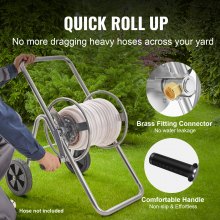 VEVOR Hose Reel Cart, Hold Up to 175 ft of 5/8’’ Hose (Hose Not Included), Garden Water Hose Carts Mobile Tools with Wheels, Heavy Duty Powder-coated Steel Outdoor Planting for Garden, Yard, Lawn