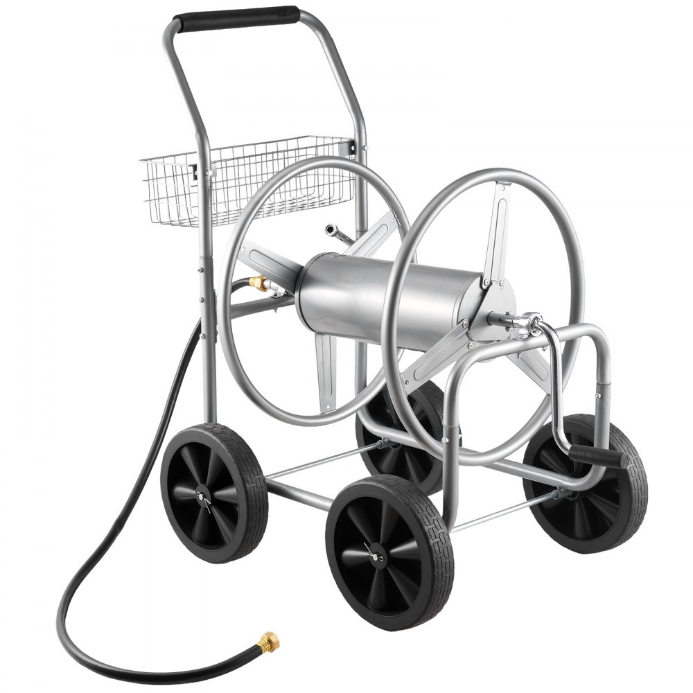VEVOR Water Hose Reel Cart, 250/400 ft High-Pressure Garden Hose Cart, Hoses Reel Carts with Four Wheels, Handle & Heavy-Duty Mesh Storage Basket, Portable Hoses Reels for Garden Watering, Car Washing