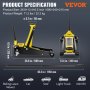 VEVOR floor jack dimensions and weight, shown with images and compatible vehicles: car, suv, truck, rv.