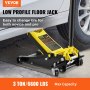 VEVOR floor jack lifting a car, 3 ton/6600 lbs max capacity, ideal for tire changes.