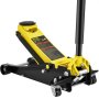 yellow and black VEVOR floor jack with a 2.5-ton lifting capacity and sturdy components for heavy-duty use.