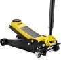 VEVOR floor jack with a yellow lifting arm, black base, and handle, designed for heavy-duty use.