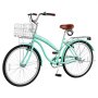 VEVOR dames cruiserfiets van 26 inch, draagvermogen 150 kg, 1 versnelling, lichtgroen, voor dagelijks gebruik en woon-werkverkeer, met rechtopzittende zitpositie, mandje, bagagedrager (tot 50 kg), dubbele V-remmen en complete accessoires.