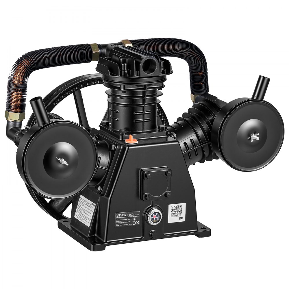 VEVOR luchtcompressorpompkop 7,5 pk 8 bar persluchtunit 3 cilinders, compressorunit voor werkplaats en garage, gietijzeren vervangingskop, eentraps, 547 l/min luchtdebiet, met poelie