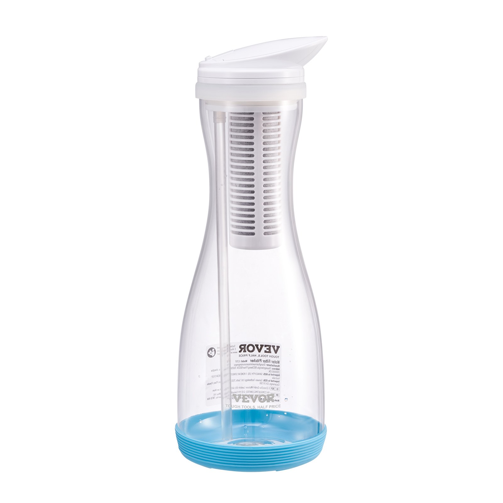 VEVOR Water Filter Pitcher, 6 Cup Glass Water Filter Dispenser, Fast & Compact Fridge-friendly Water Filtration System, No BPA, Lasts 3 Months or 211 Gallons, Reduces Chlorine, Rust, Odors, PFOA/PFOS