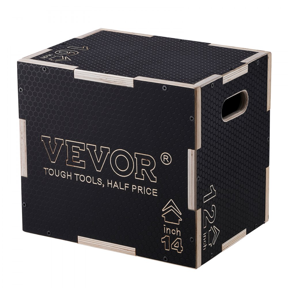 VEVOR 3-in-1 plyometrische jumpbox 16/14/12-inch plyobox, jumpbox, 204 kg laadvermogen, fitnessoefening, step-up box voor thuistraining, jumpkrachttraining, zwart, verstelbare hoogte