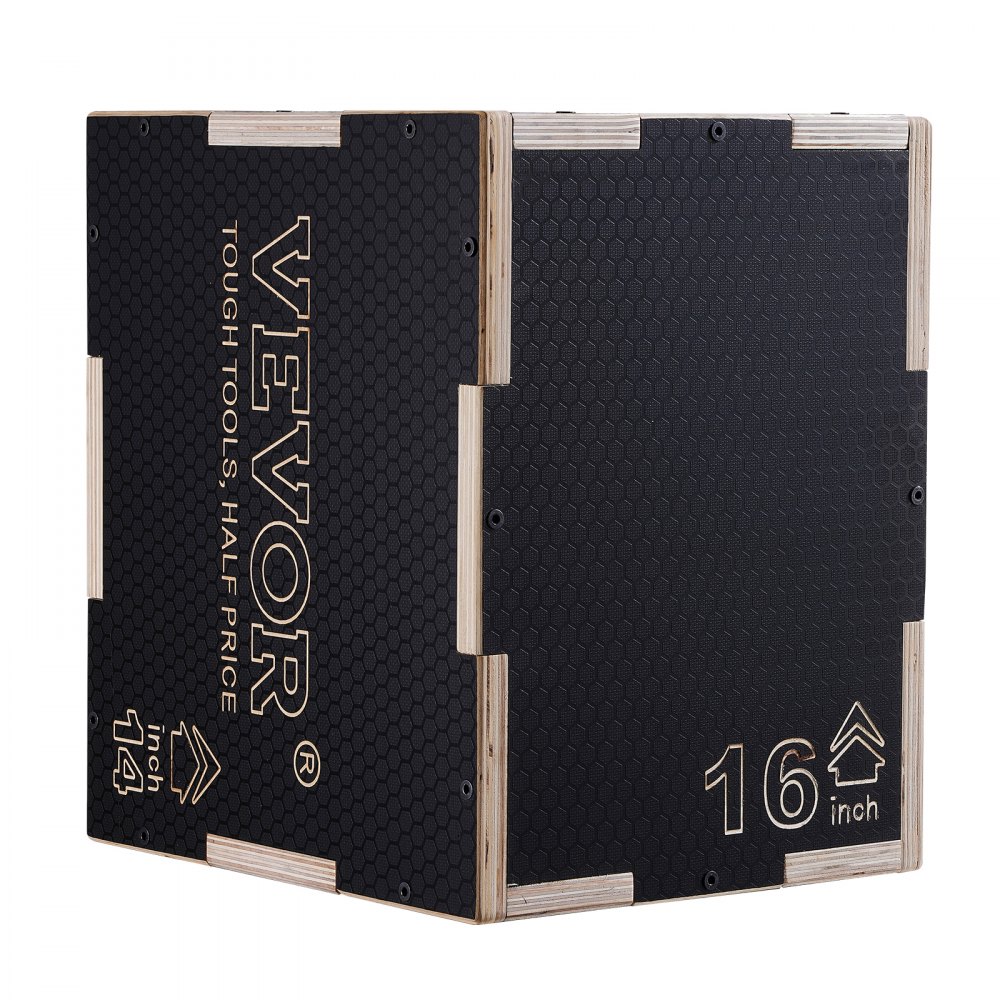 VEVOR 3-in-1 plyometrische jumpbox 16/14/12-inch plyobox, jumpbox, 204 kg laadvermogen, fitnessoefening, step-up box voor thuistraining, jumpkrachttraining, zwart, verstelbare hoogte