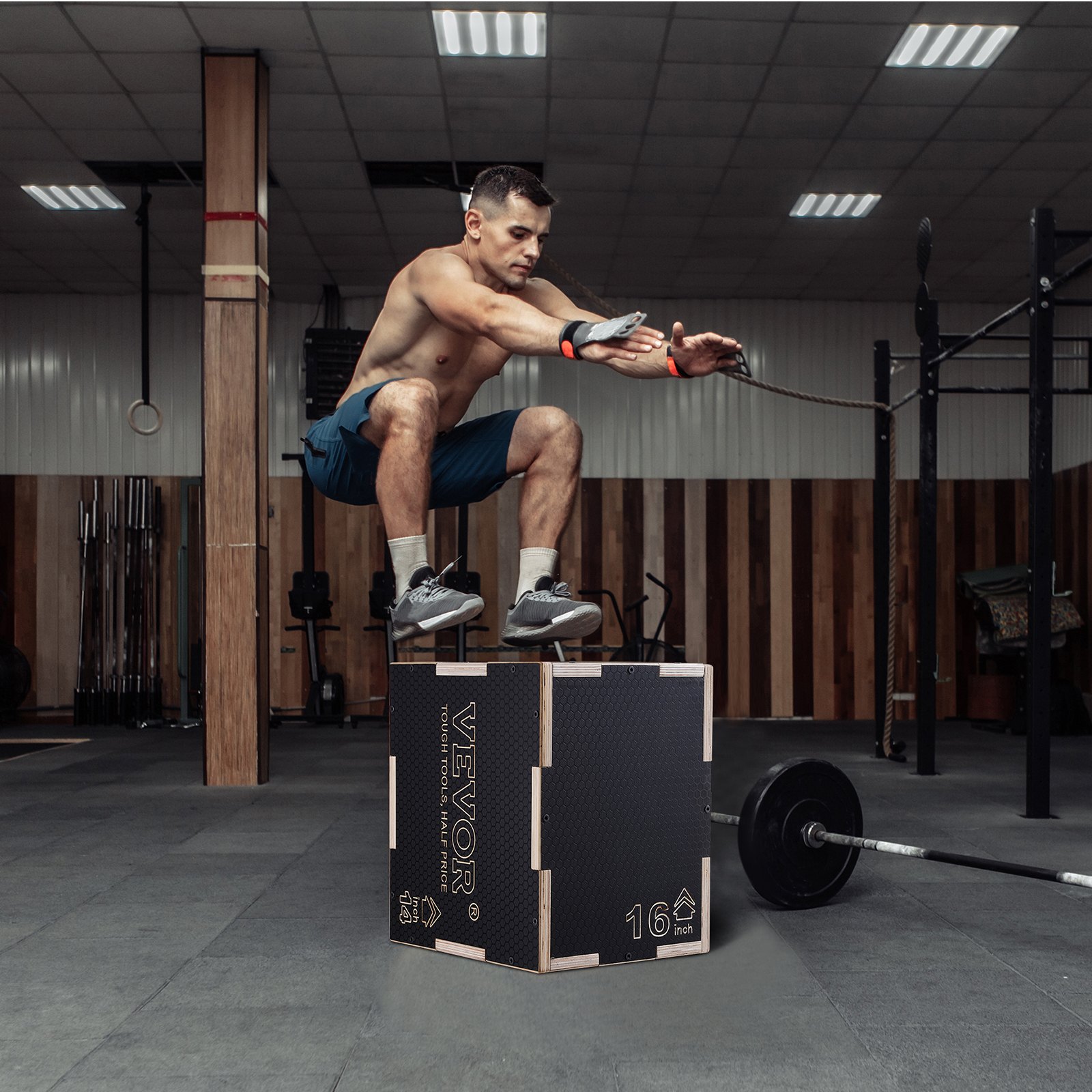 VEVOR 3-in-1 plyometrische jumpbox 16/14/12-inch plyobox, jumpbox, 204 kg laadvermogen, fitnessoefening, step-up box voor thuistraining, jumpkrachttraining, zwart, verstelbare hoogte