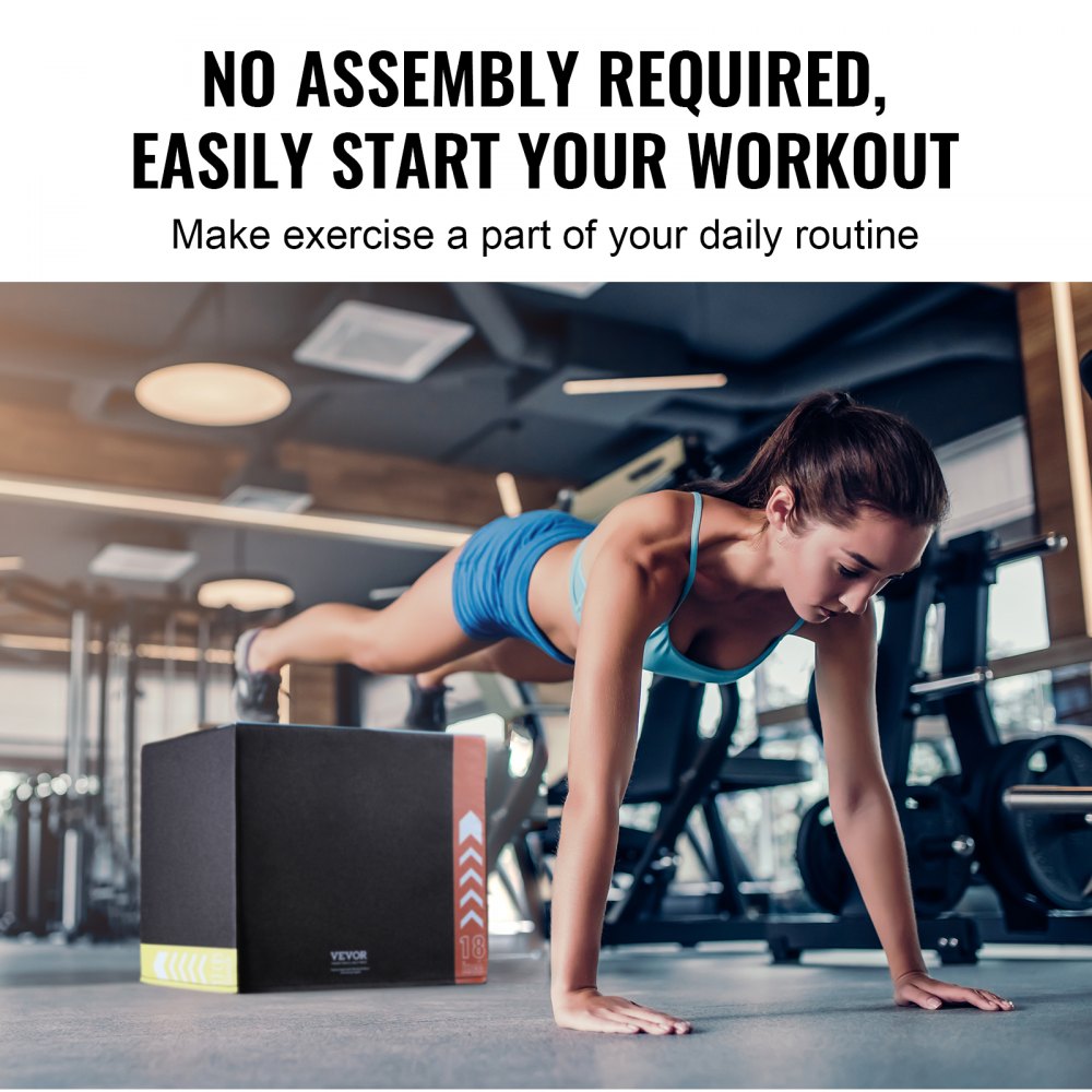 VEVOR 3-in-1 plyometrische jumpbox, 20/18/16 inch katoenen plyobox, draagvermogen 100 kg, antislip fitness-oefenbox voor thuis, springkrachttraining, zwart, verstelbare hoogte