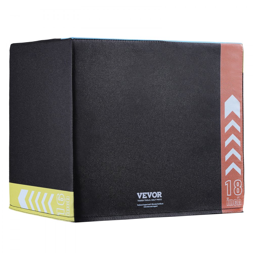 VEVOR 3-in-1 plyometrische jumpbox, 20/18/16 inch katoenen plyobox, draagvermogen 100 kg, antislip fitness-oefenbox voor thuis, springkrachttraining, zwart, verstelbare hoogte