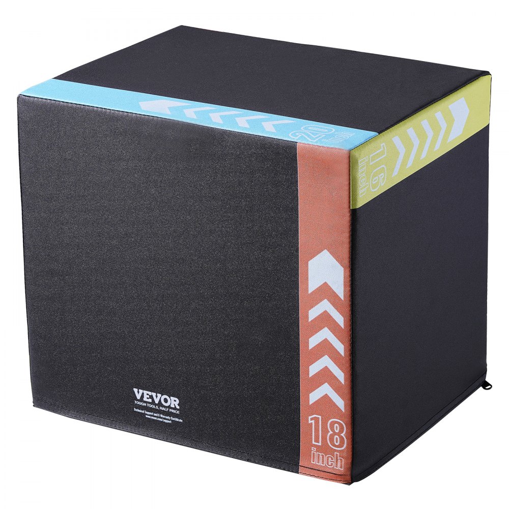 VEVOR 3-in-1 plyometrische jumpbox, 20/18/16 inch katoenen plyobox, draagvermogen 100 kg, antislip fitness-oefenbox voor thuis, springkrachttraining, zwart, verstelbare hoogte