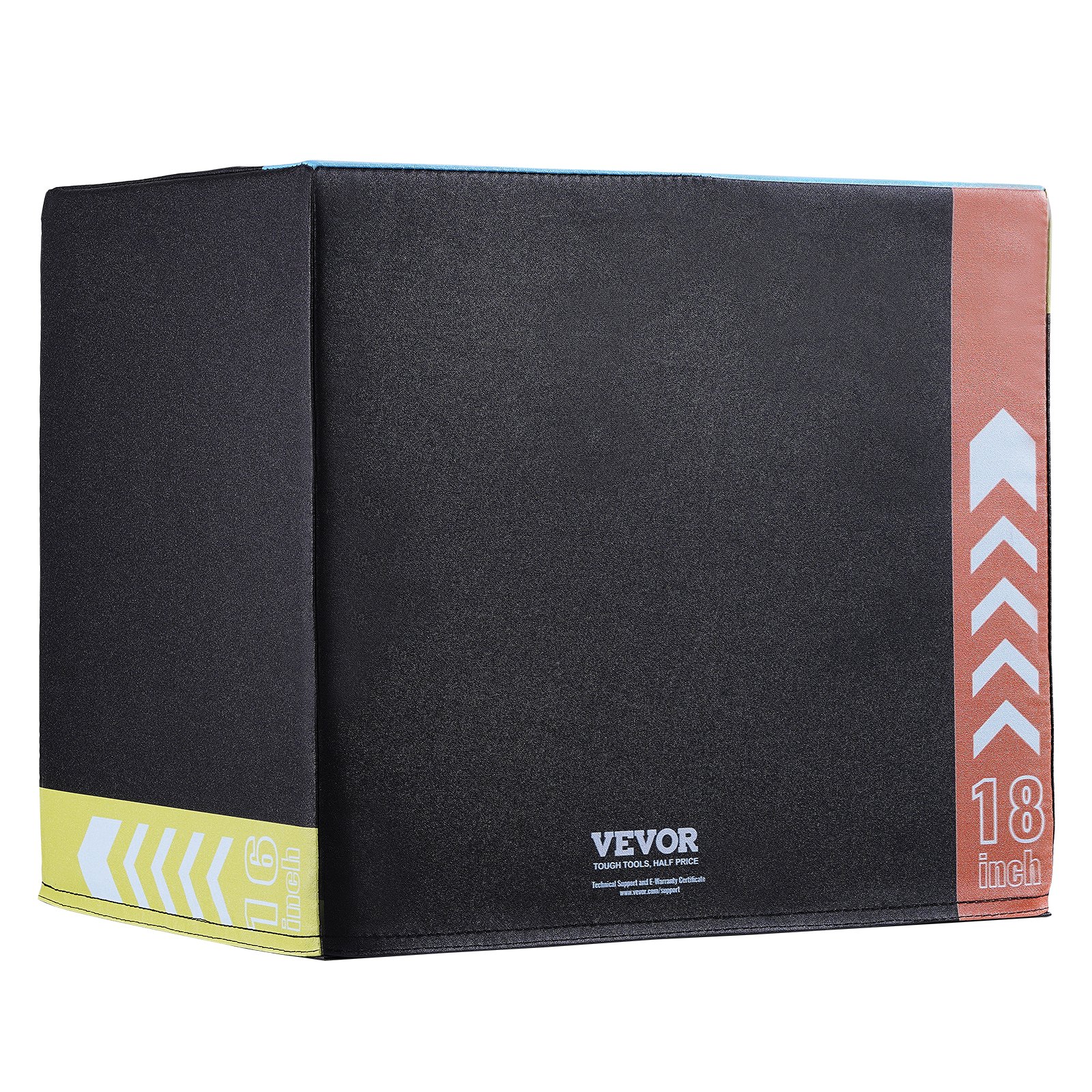 VEVOR 3-in-1 plyometrische jumpbox, 20/18/16 inch katoenen plyobox, draagvermogen 100 kg, antislip fitness-oefenbox voor thuis, springkrachttraining, zwart, verstelbare hoogte
